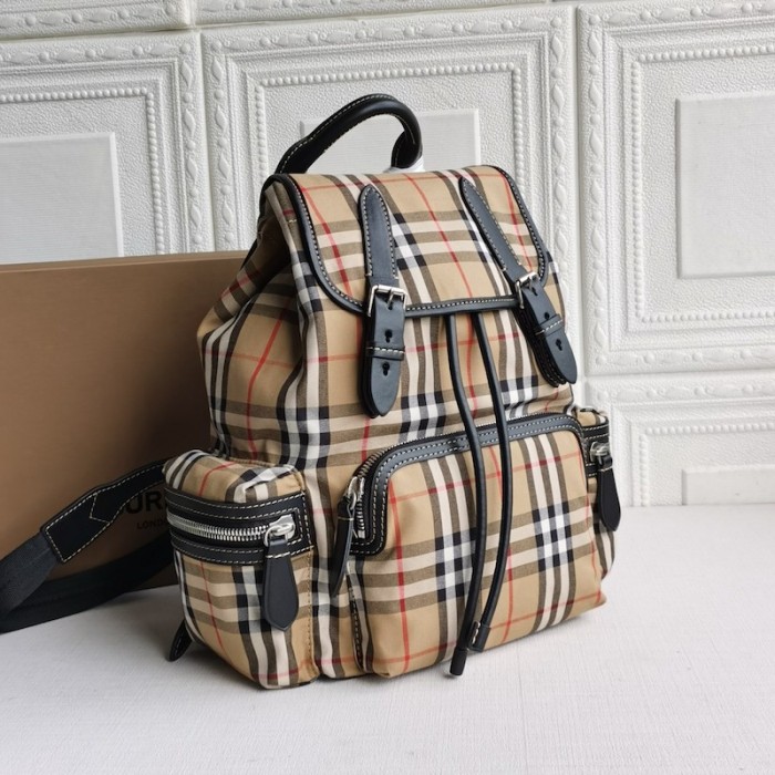 BUR Medium Rucksack in Vintage Check and Leather Backpack - Image 3