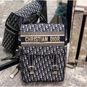 Dior Embroidered Canvas Backpack Blue
