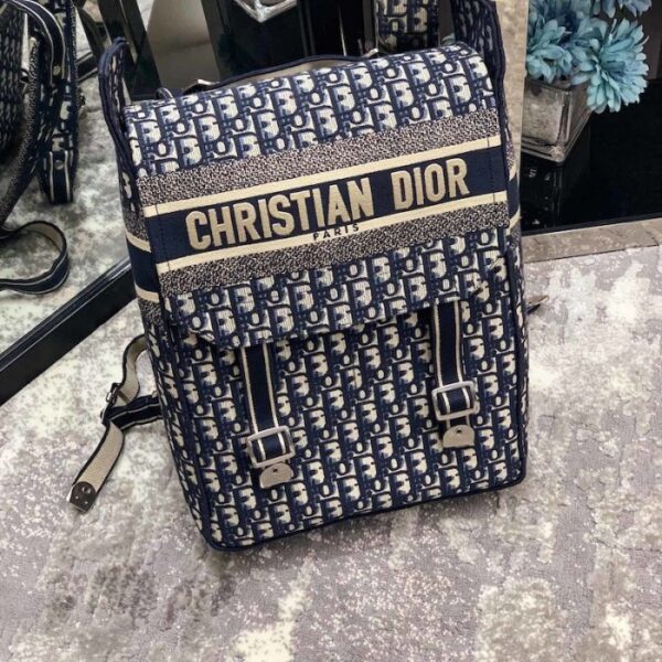 Dior Embroidered Canvas Backpack Blue - Image 2