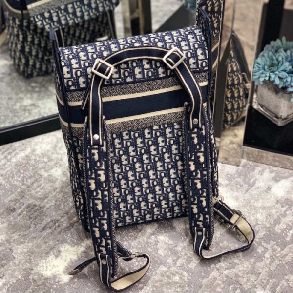 Dior Embroidered Canvas Backpack Blue - Image 3