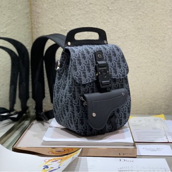 Dior Oblique Jacquard Mini Saddle Backpack Black - Image 3