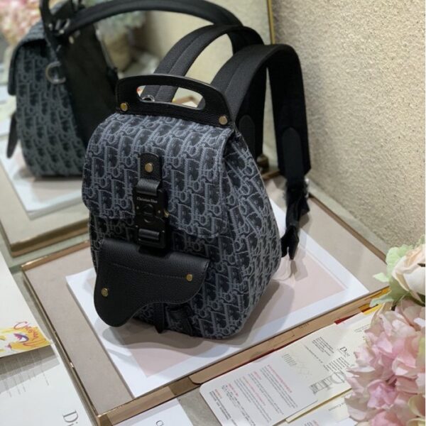 Dior Oblique Jacquard Mini Saddle Backpack Black - Image 4