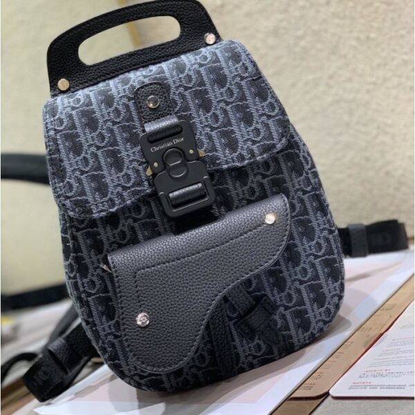 Dior Oblique Jacquard Mini Saddle Backpack Black - Image 5