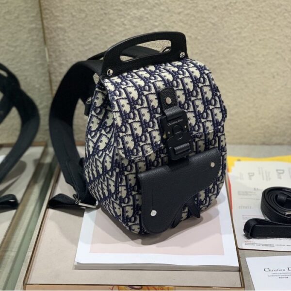 Dior Oblique Jacquard Mini Saddle Backpack Blue - Image 3