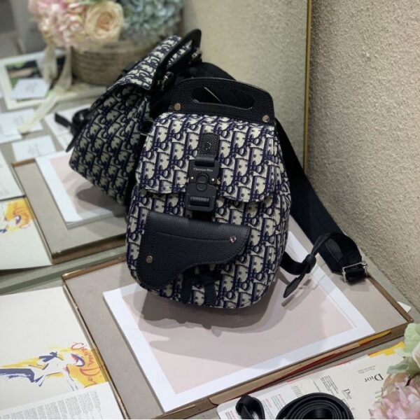 Dior Oblique Jacquard Mini Saddle Backpack Blue - Image 4