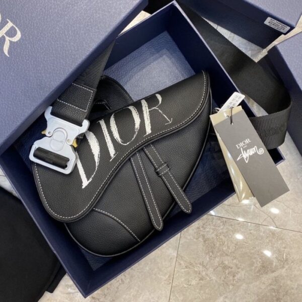 Dior Saddle Bag Black Grained Calfskin with DIOR AND SHAWN Signature - Image 2