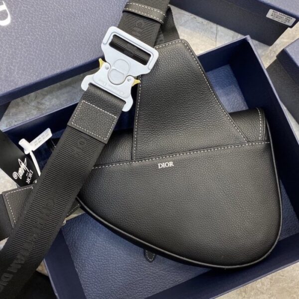 Dior Saddle Bag Black Grained Calfskin with DIOR AND SHAWN Signature - Image 3