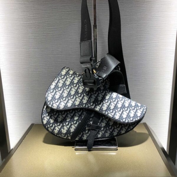 Dior Saddle Bag Beige and Blue Dior Oblique Jacquard - Image 6