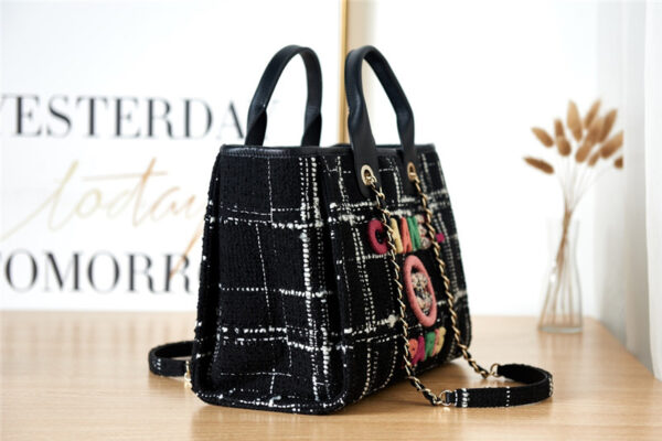 CC Colorful Letters Woolen Plaid Beach Bag - Image 6