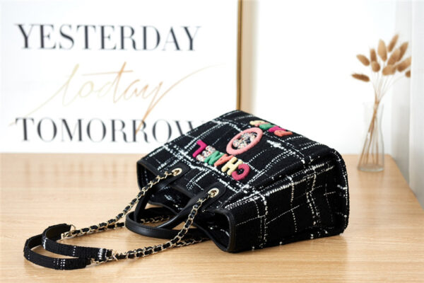 CC Colorful Letters Woolen Plaid Beach Bag - Image 8