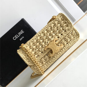 Celin Raffia Effect Claude Chain Shoulder Bag Natural