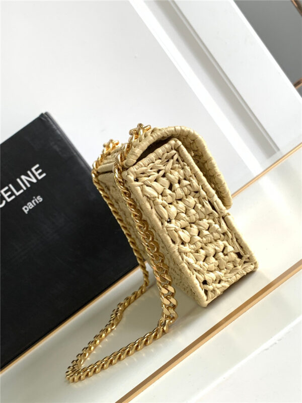 Celin Raffia Effect Claude Chain Shoulder Bag Natural - Image 2