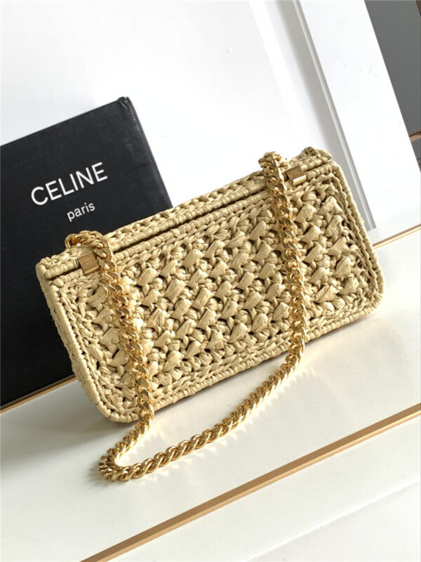 Celin Raffia Effect Claude Chain Shoulder Bag Natural - Image 4