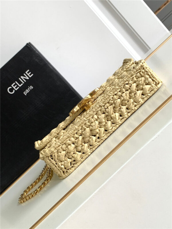 Celin Raffia Effect Claude Chain Shoulder Bag Natural - Image 4