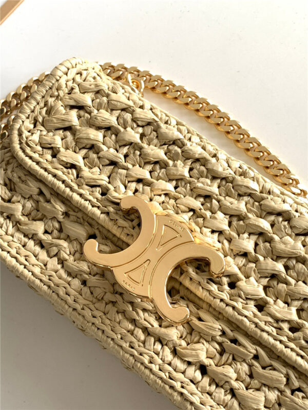 Celin Raffia Effect Claude Chain Shoulder Bag Natural - Image 5