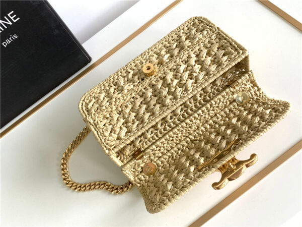 Celin Raffia Effect Claude Chain Shoulder Bag Natural - Image 8