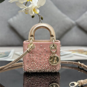 Lady Dior Mini Embroidered Beaded Bag Pink