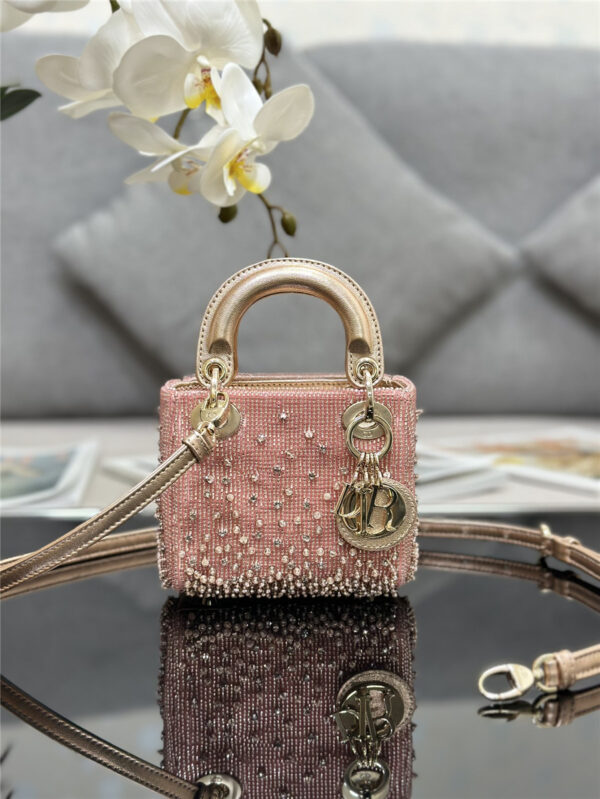 Lady Dior Mini Embroidered Beaded Bag Pink
