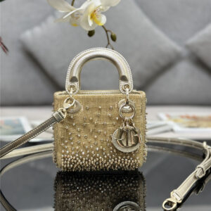 Lady Dior Mini Embroidered Beaded Bag Gold