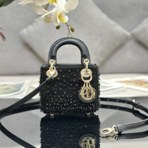 Lady Dior Mini Embroidered Beaded Bag Black