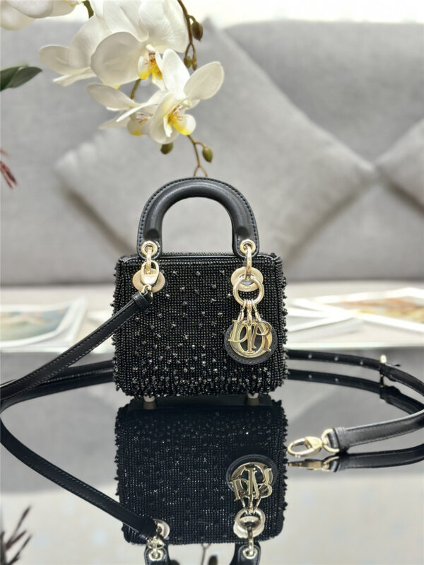 Lady Dior Mini Embroidered Beaded Bag Black