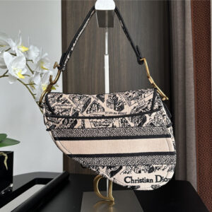 Dior Black Embroidered Denim Saddle Bag