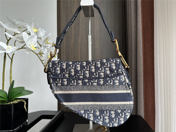 Dior Embroidered Denim Saddle Bag - Image 3