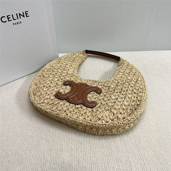 Celine Classic Panier Hobo Bag in Raffia & Calfskin - Image 4