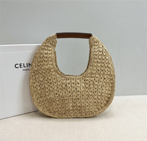 Celine Classic Panier Hobo Bag in Raffia & Calfskin - Image 6