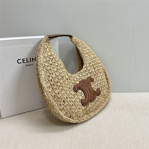 Celine Classic Panier Hobo Bag in Raffia & Calfskin - Image 8