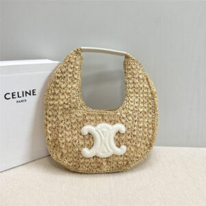 Celine Classic Panier Hobo Bag in White Raffia & Calfskin