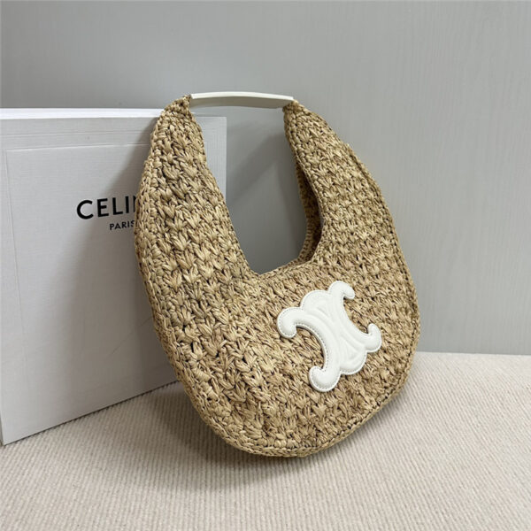 Celine Classic Panier Hobo Bag in White Raffia & Calfskin - Image 7
