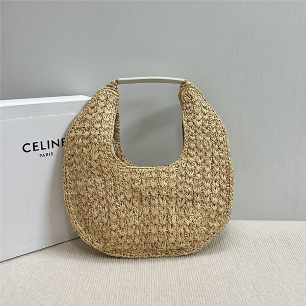 Celine Classic Panier Hobo Bag in White Raffia & Calfskin - Image 2