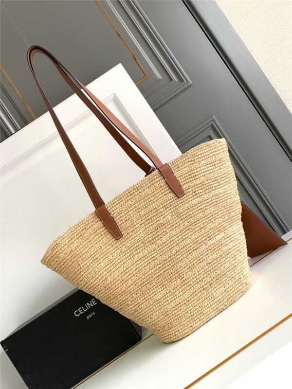 Celine Classic Panier Bag in Raffia and Calfskin - Image 2