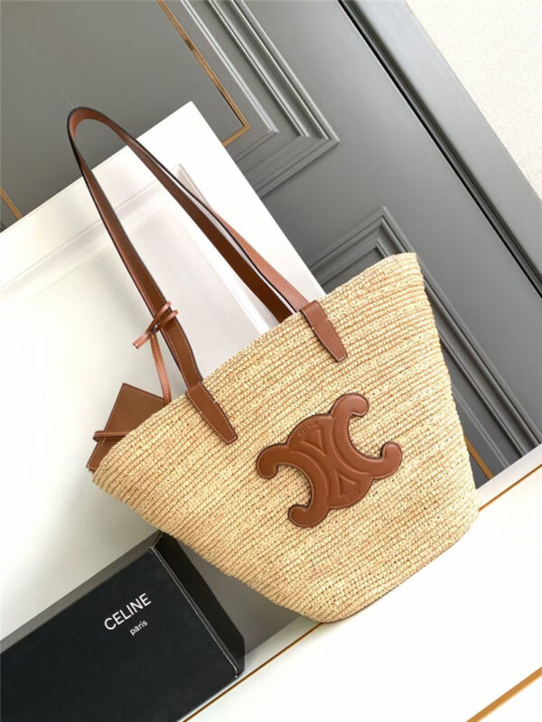 Celine Classic Panier Bag in Raffia and Calfskin