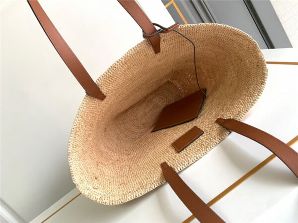 Celine Classic Panier Bag in Raffia and Calfskin - Image 6