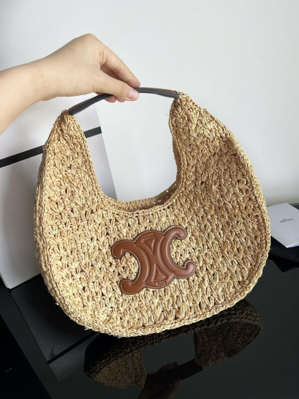 Celine Raffia Calfskin Triomphe Panier Hobo Bag