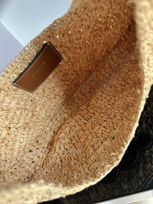 Celine Raffia Calfskin Triomphe Panier Hobo Bag - Image 3