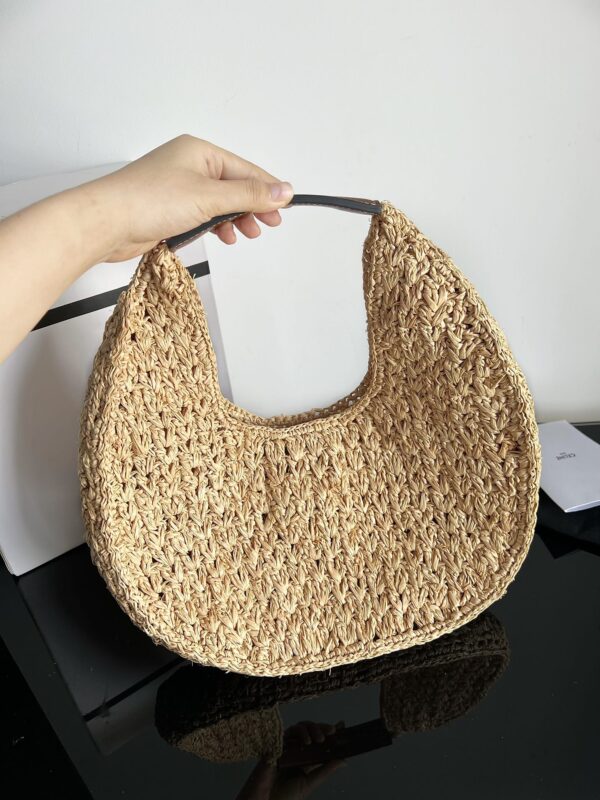 Celine Raffia Calfskin Triomphe Panier Hobo Bag - Image 4
