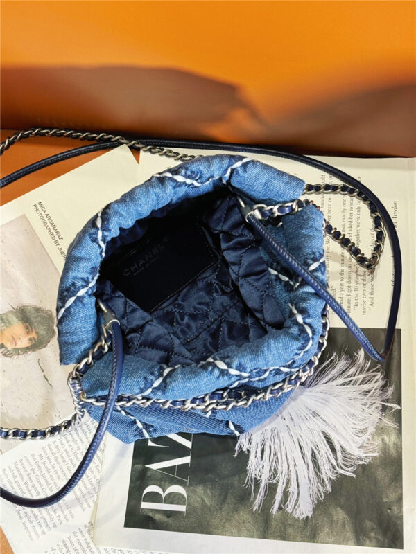 CC Blue Stitched Denim Mini 22 Bag - Image 2
