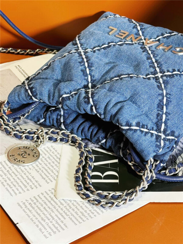 CC Blue Stitched Denim Mini 22 Bag - Image 5