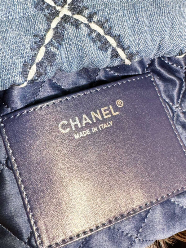 CC Blue Stitched Denim Mini 22 Bag - Image 6