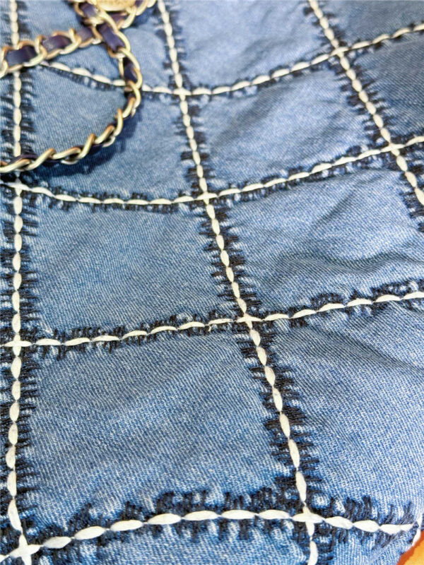 CC Blue Stitched Denim 22 Bag - Image 4