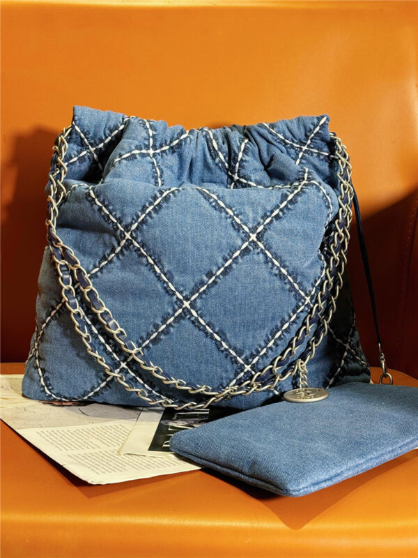 CC Blue Stitched Denim 22 Bag - Image 7