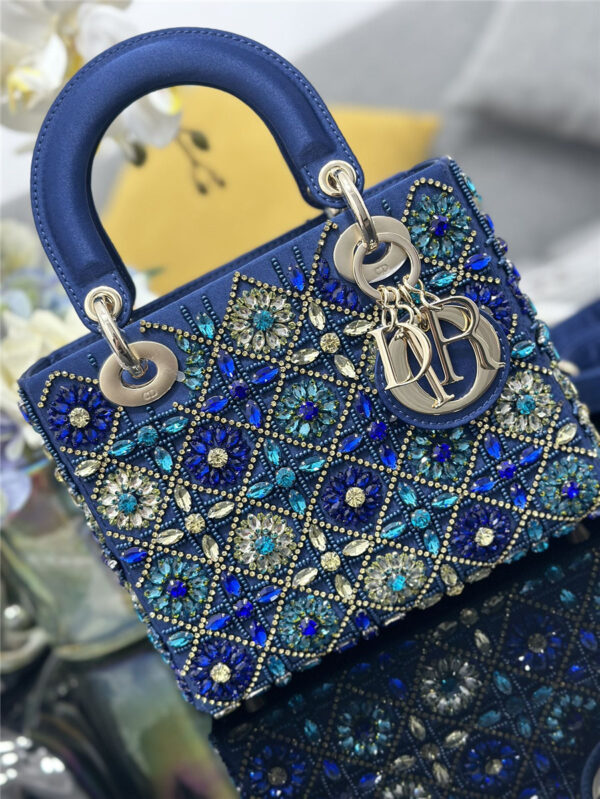 Dior Embroidered Blue Diamond Bag - Image 2