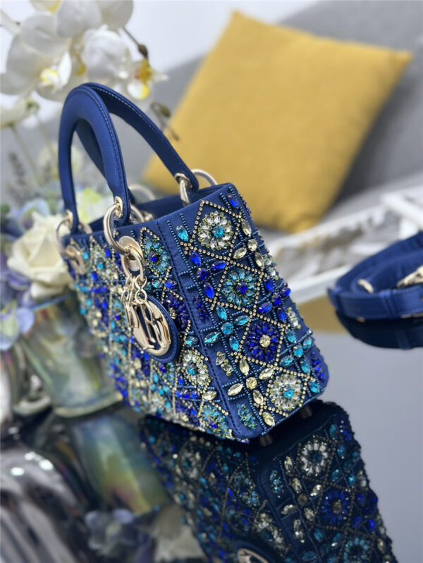Dior Embroidered Blue Diamond Bag - Image 3