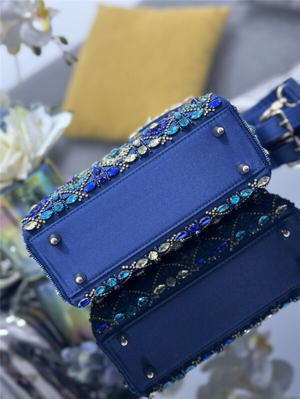 Dior Embroidered Blue Diamond Bag - Image 4