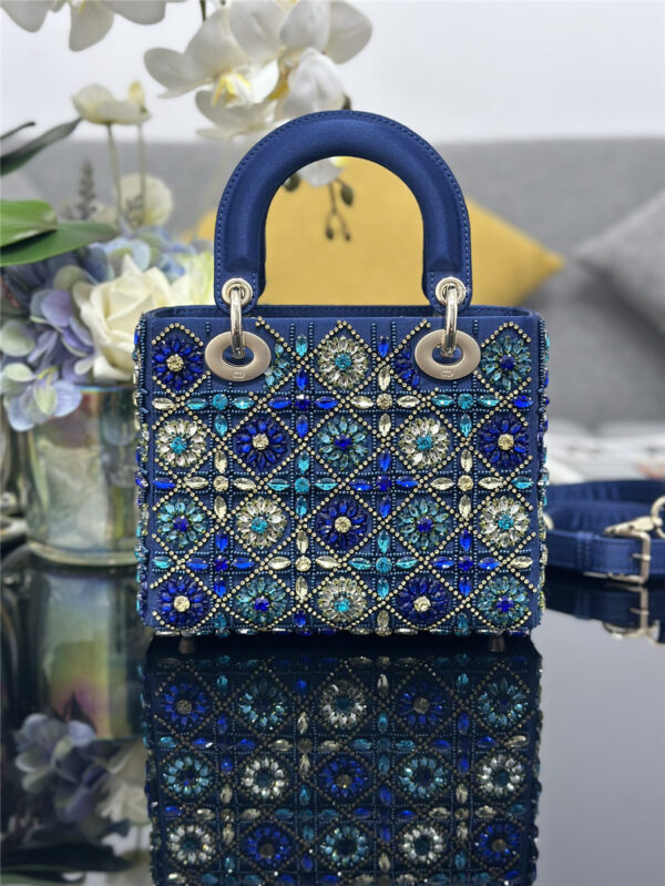 Dior Embroidered Blue Diamond Bag - Image 6