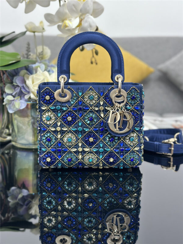 Dior Embroidered Blue Diamond Bag - Image 7