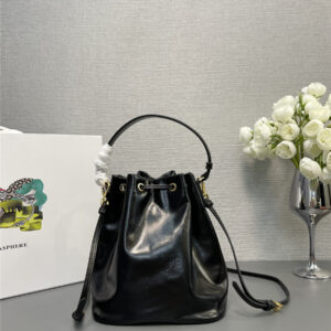 Prada Black Leather Bucket Crossbody Bag